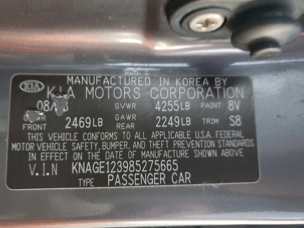 2008 Kia Optima Lx VIN: KNAGE123985275665 Lot: 93146745