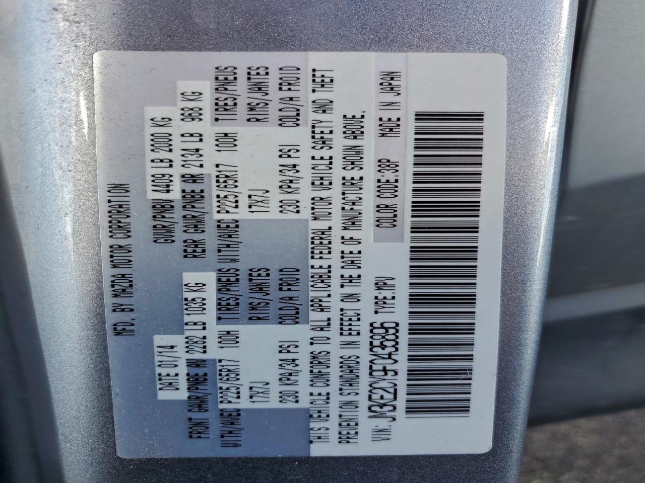 2015 Mazda Cx-5 Touring VIN: JM3KE2CY9F0435896 Lot: 93751925