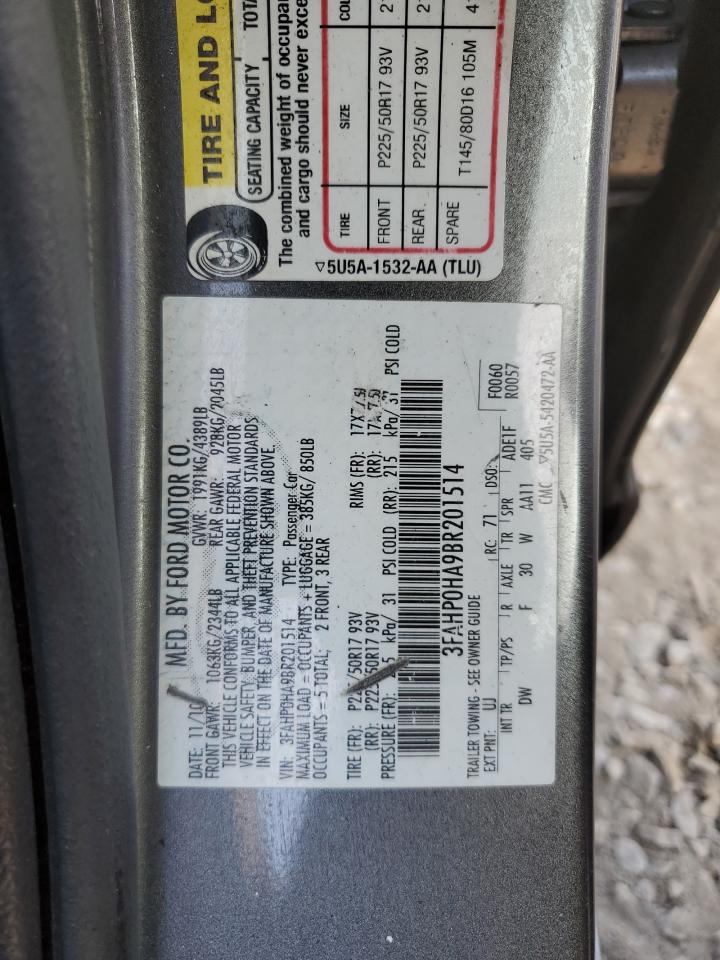 2011 Ford Fusion Se VIN: 3FAHP0HA9BR201514 Lot: 91356955