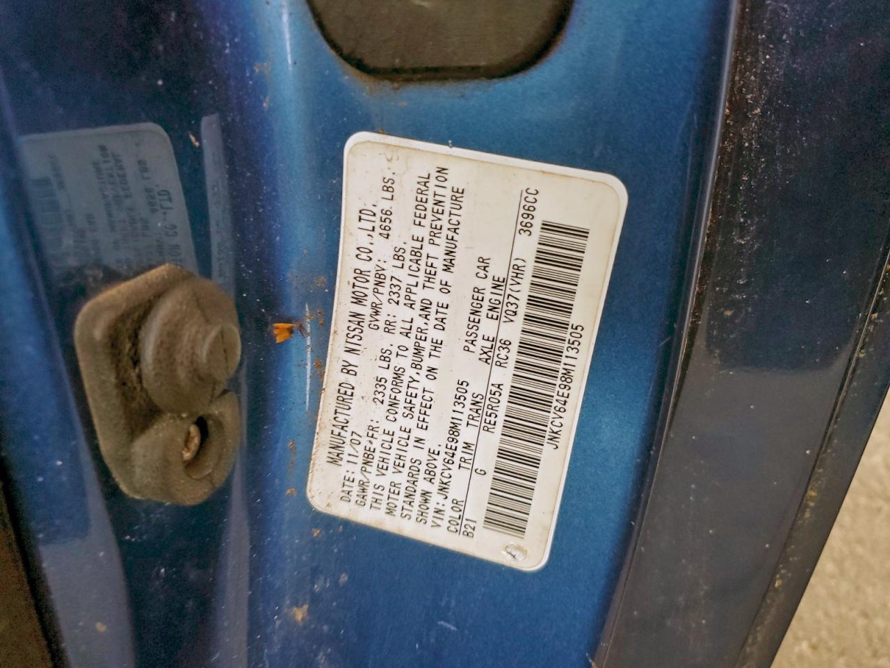 2008 Infiniti G37 Base VIN: JNKCV64E98M113505 Lot: 93353355