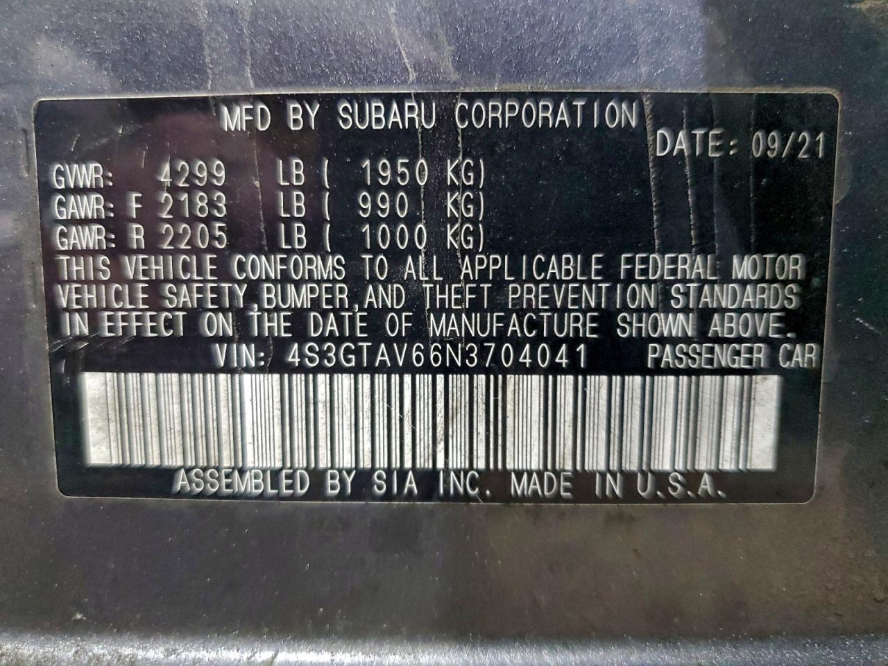 2022 Subaru Impreza Premium VIN: 4S3GTAV66N3704041 Lot: 94045395