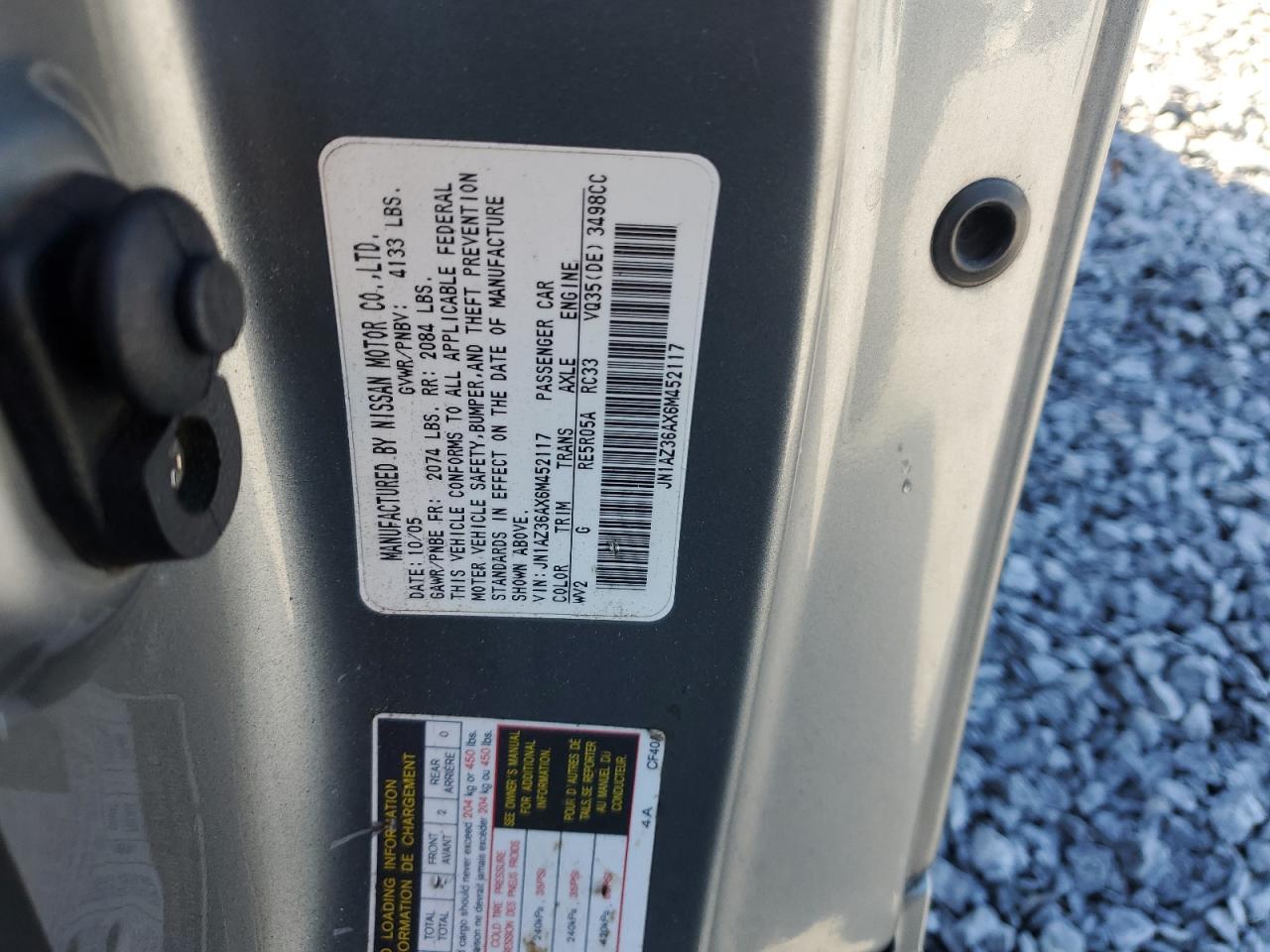 2006 Nissan 350Z Roadster VIN: JN1AZ36AX6M452117 Lot: 91233655