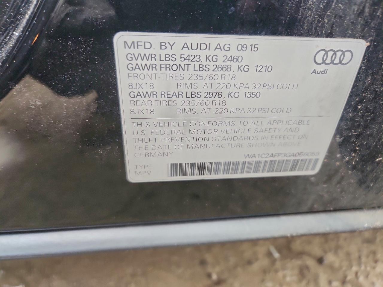 2016 Audi Q5 Premium VIN: WA1C2AFP3GA056059 Lot: 93369905