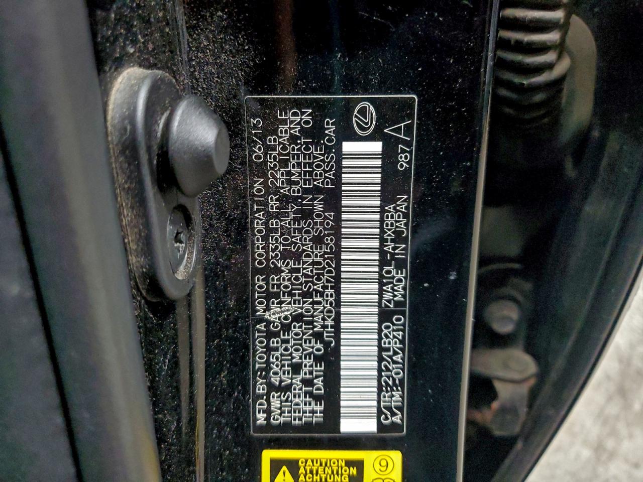 2013 Lexus Ct 200 VIN: JTHKD5BH7D2158194 Lot: 94064745