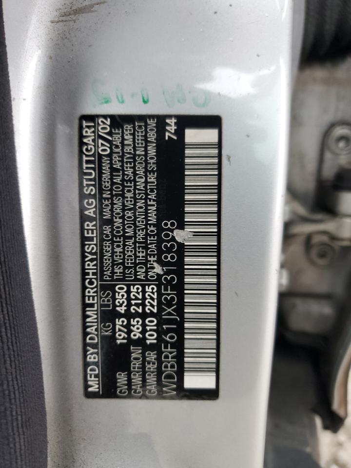 2003 Mercedes-Benz C 240 VIN: WDBRF61JX3F318398 Lot: 93330365