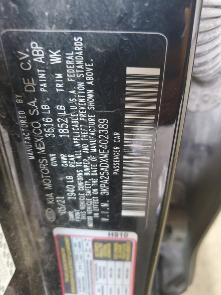 2021 Kia Rio S VIN: 3KPA25ADXME402389 Lot: 92793465