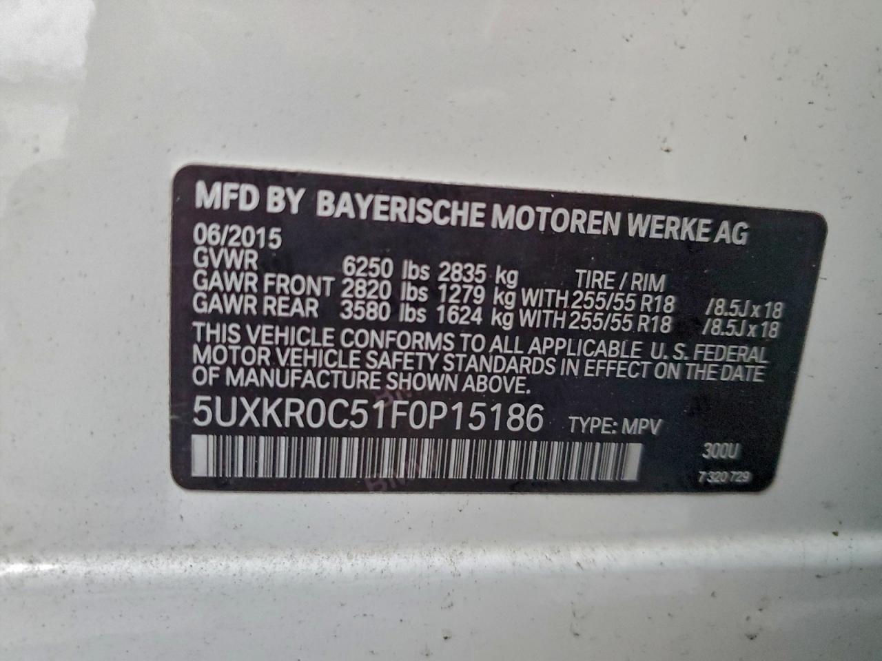 2015 BMW X5 xDrive35I VIN: 5UXKR0C51F0P15186 Lot: 93822705