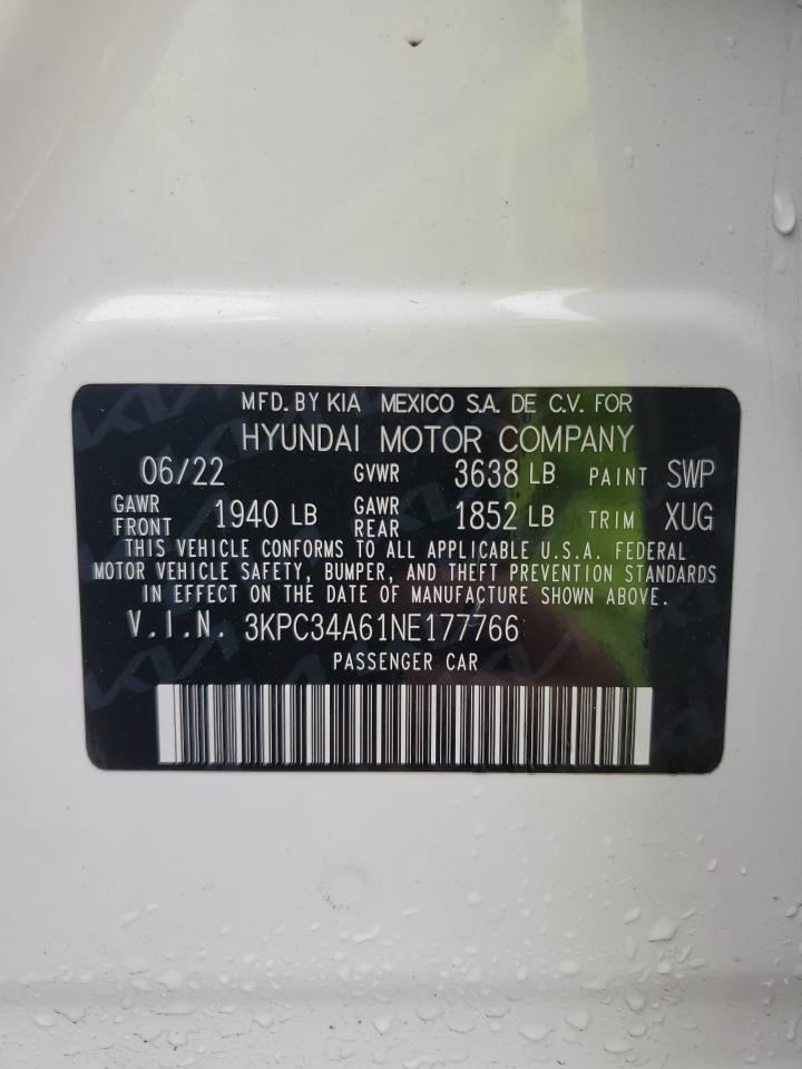 2022 Hyundai Accent Limited VIN: 3KPC34A61NE177766 Lot: 93497755