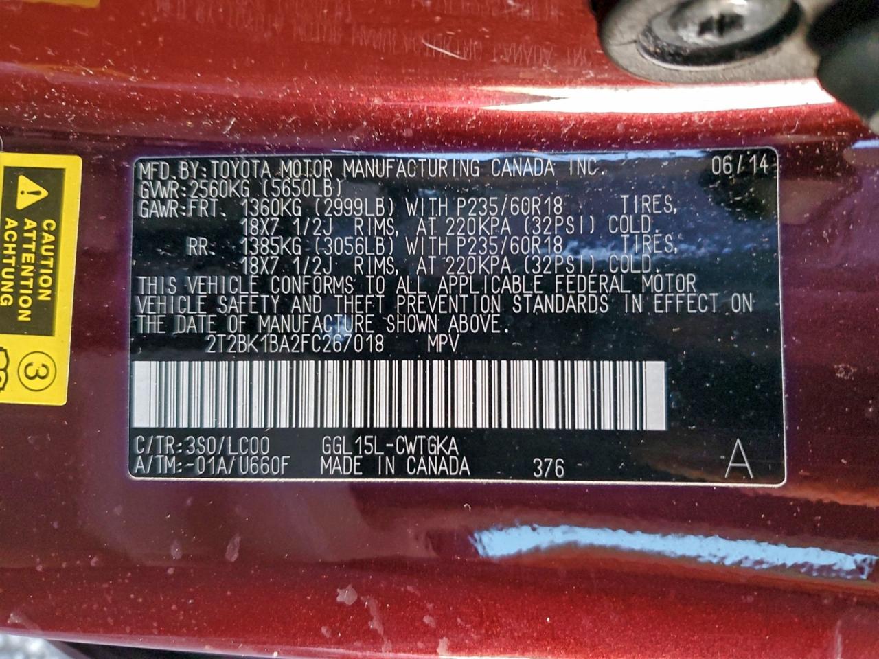 2015 Lexus Rx 350 Base VIN: 2T2BK1BA2FC267018 Lot: 94215585