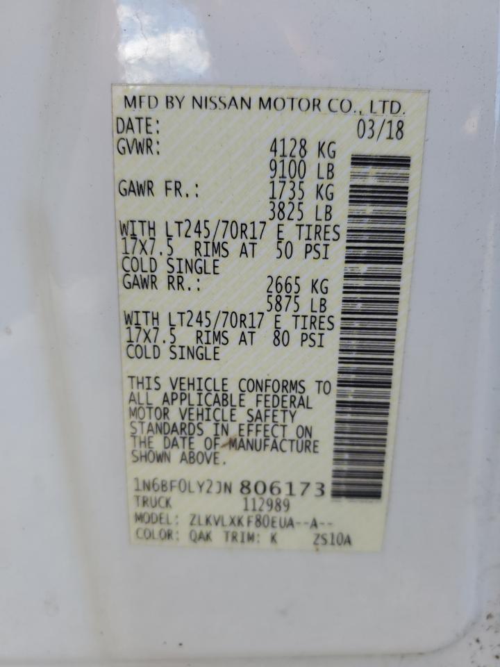 2018 Nissan Nv 2500 Delivery Van VIN: 1N6BF0LY2JN806173 Lot: 92826075