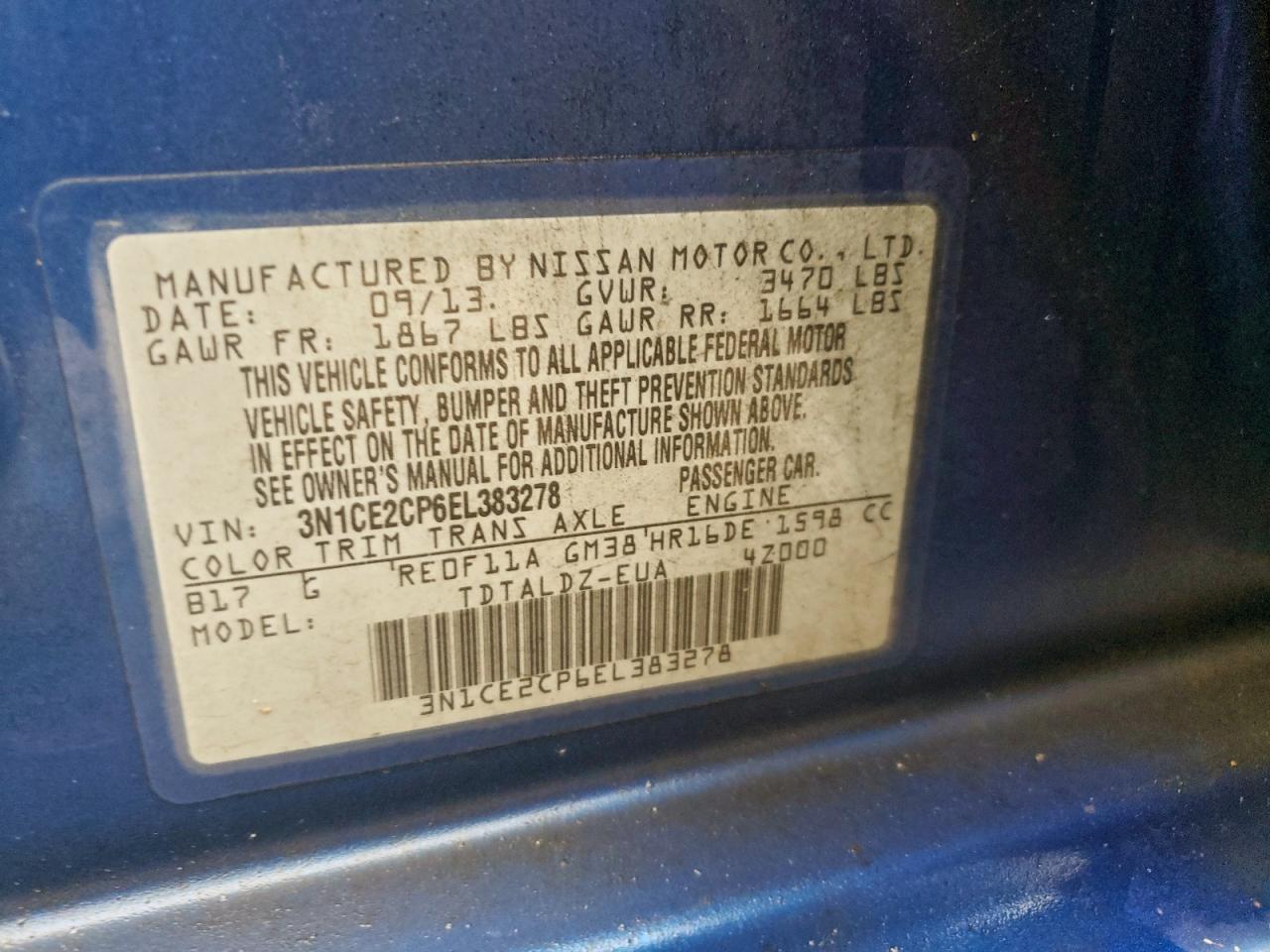 2014 Nissan Versa Note S VIN: 3N1CE2CP6EL383278 Lot: 93751805