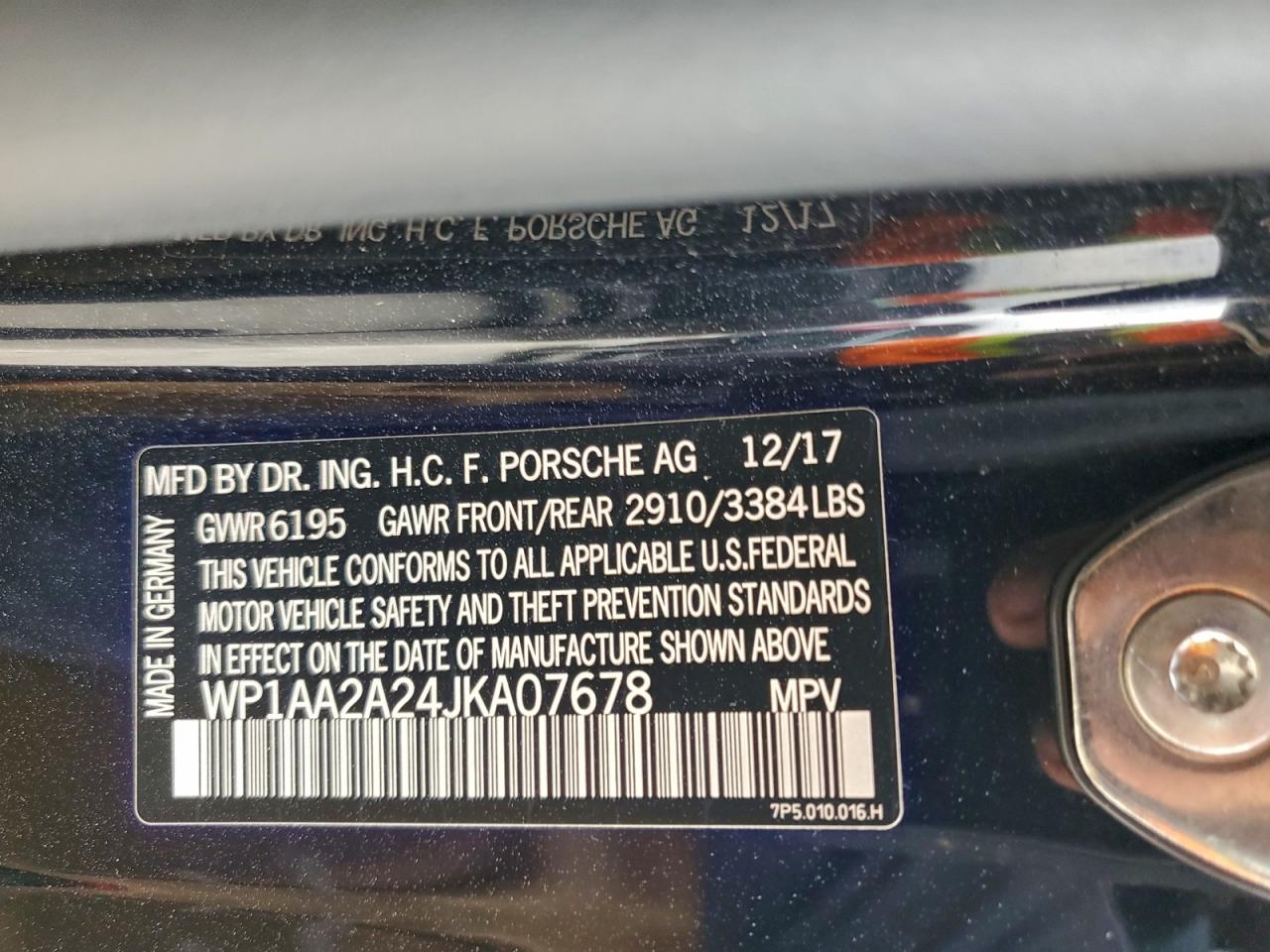 2018 Porsche Cayenne VIN: WP1AA2A24JKA07678 Lot: 92062355