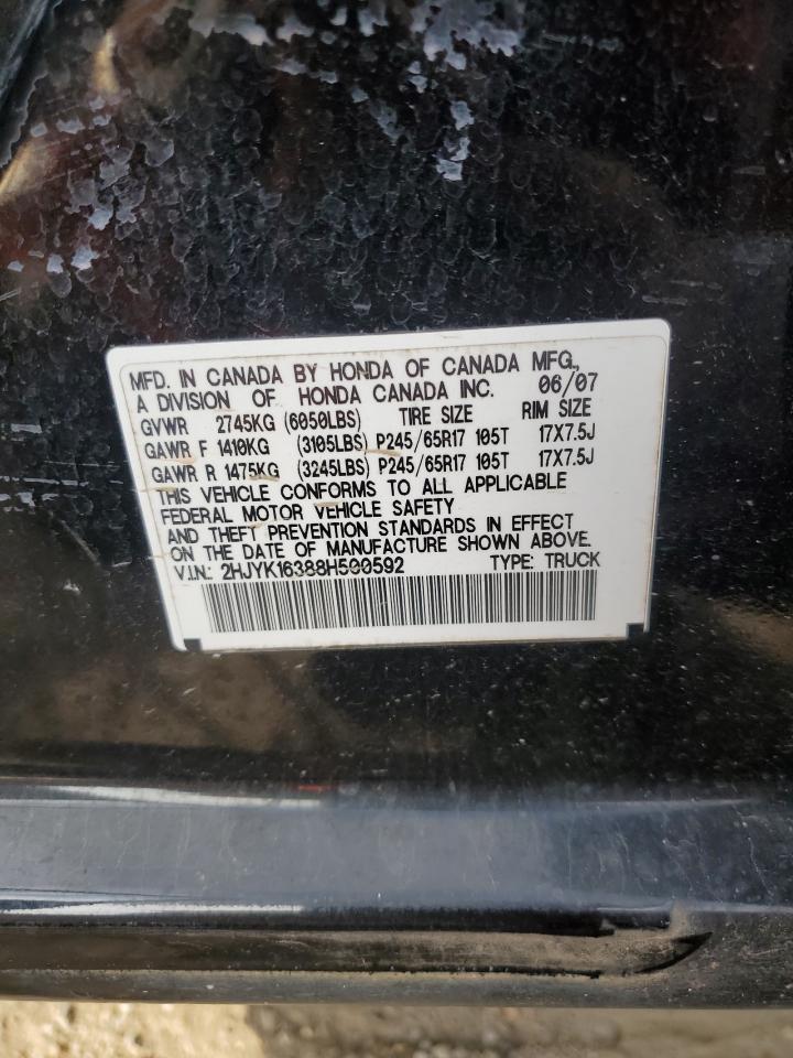 2008 Honda Ridgeline Rtx VIN: 2HJYK16388H500592 Lot: 91719025