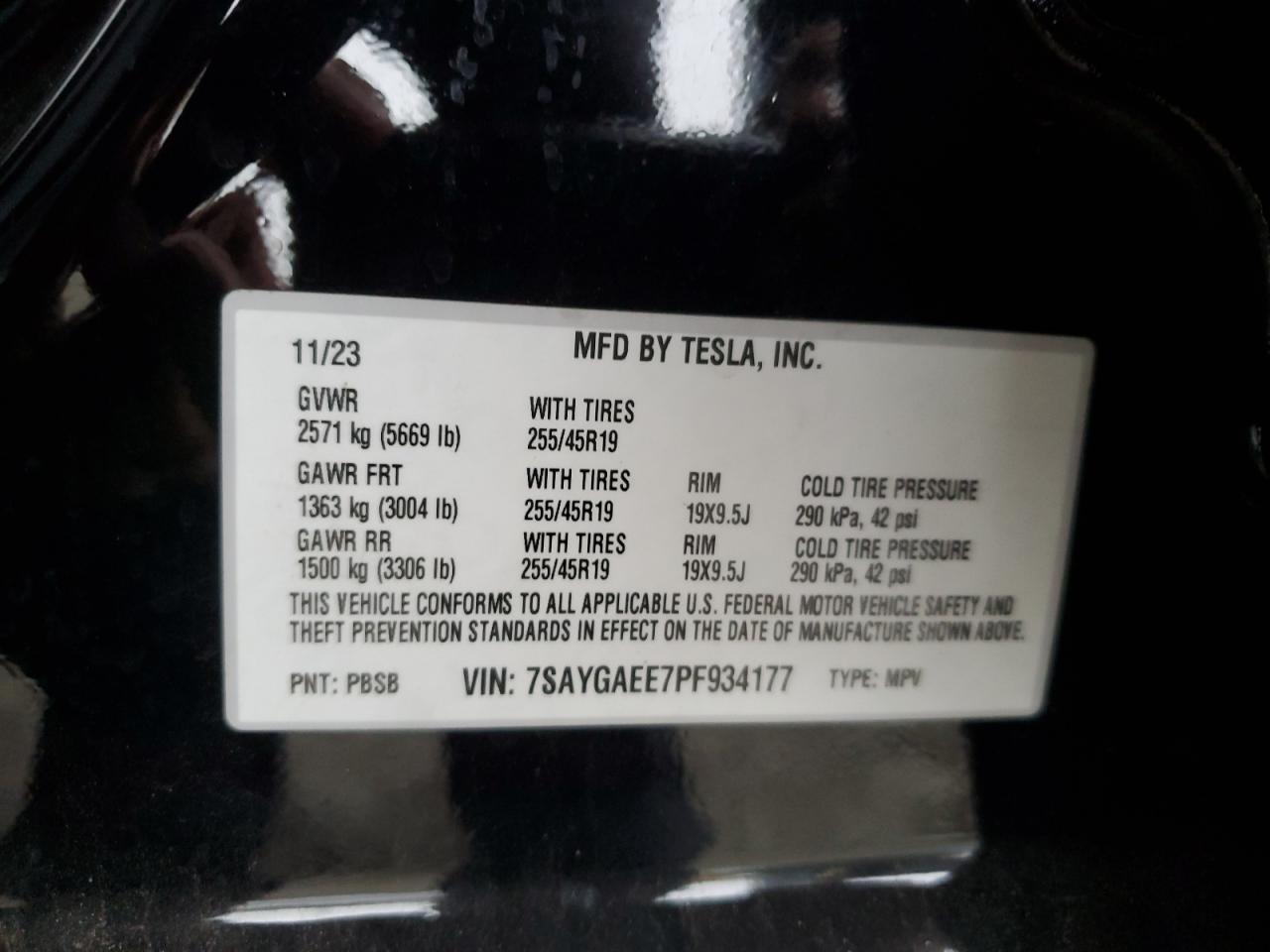 2023 Tesla Model Y VIN: 7SAYGAEE7PF934177 Lot: 92865555