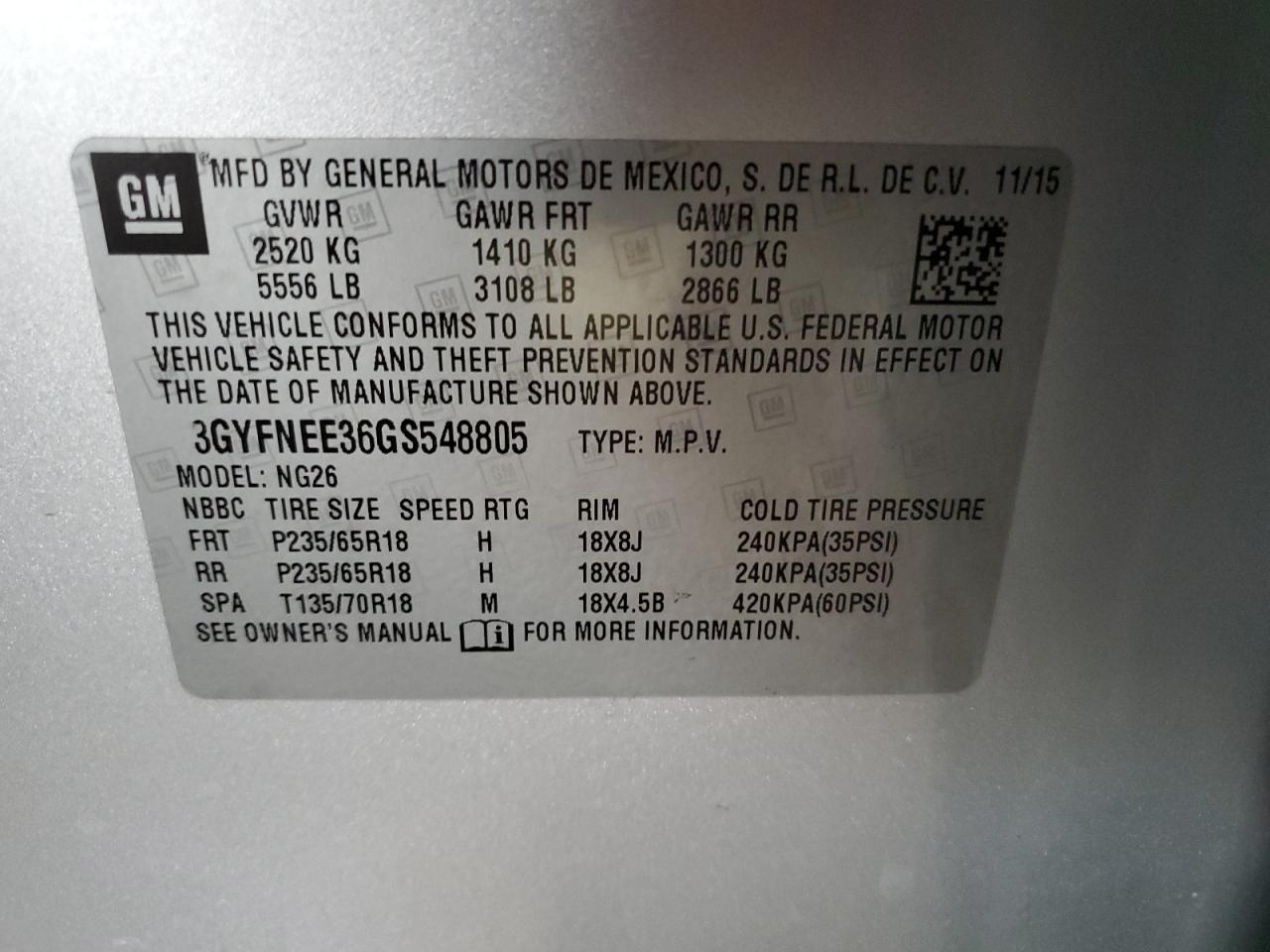 2016 Cadillac Srx Luxury Collection VIN: 3GYFNEE36GS548805 Lot: 91274545