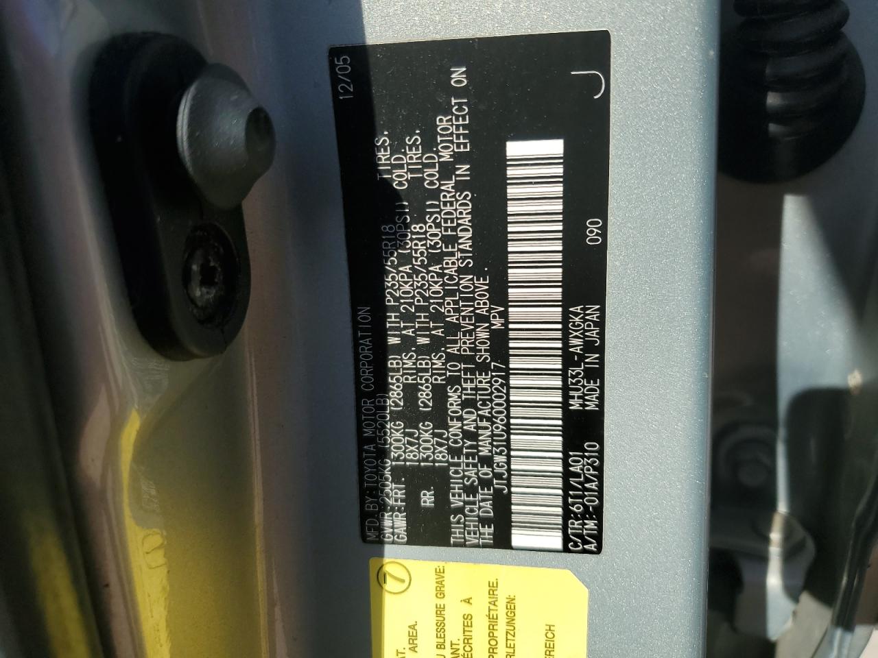 2006 Lexus Rx 400 VIN: JTJGW31U960002917 Lot: 93379415