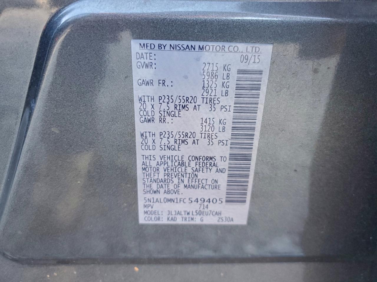 2015 Infiniti Qx60 VIN: 5N1AL0MN1FC549405 Lot: 93881125