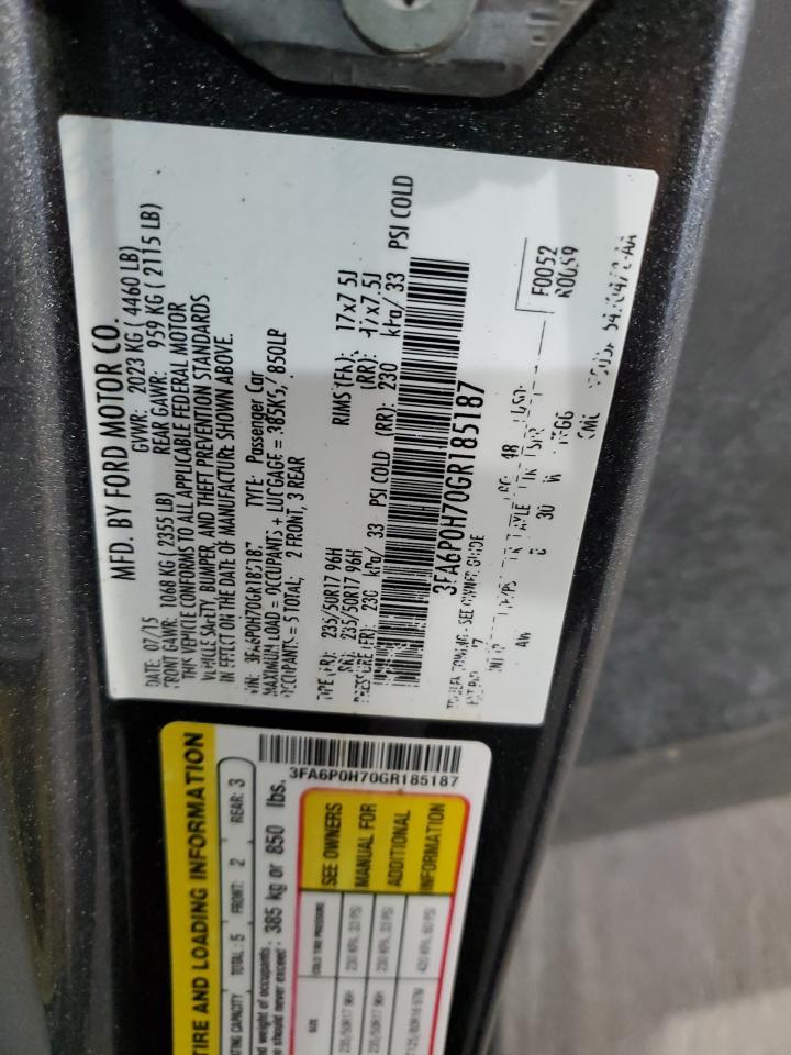 2016 Ford Fusion Se VIN: 3FA6P0H70GR185187 Lot: 93175705