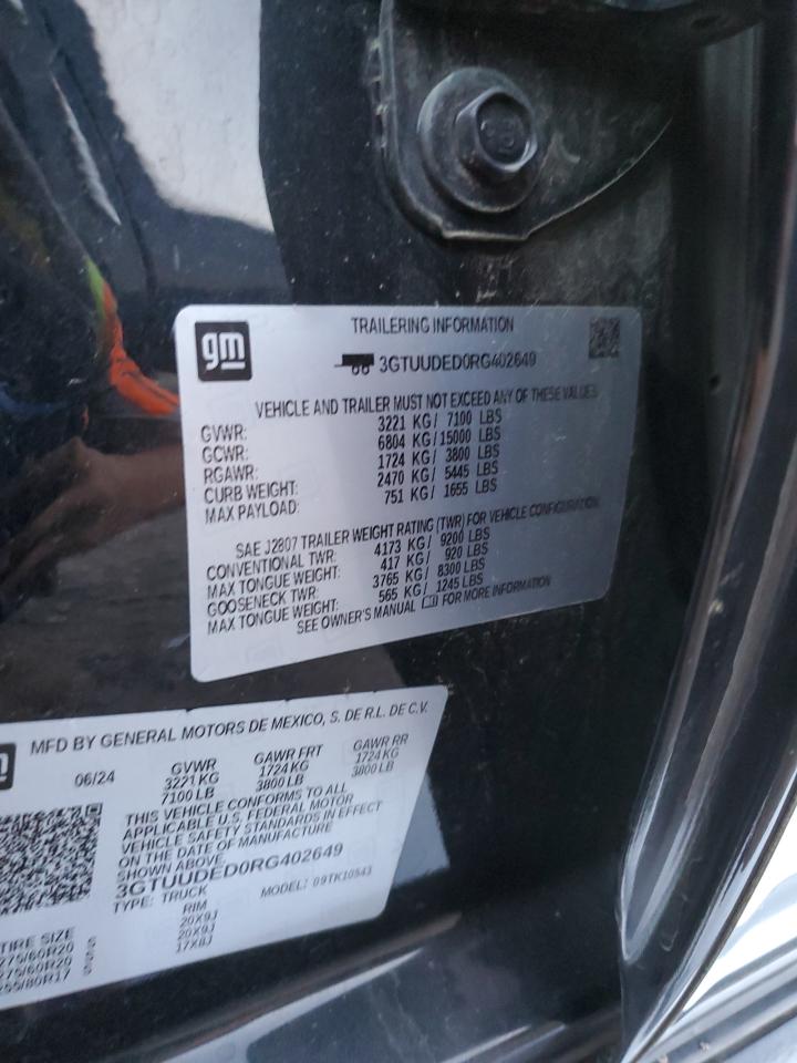 2024 GMC Sierra K1500 Slt VIN: 3GTUUDED0RG402649 Lot: 92923425