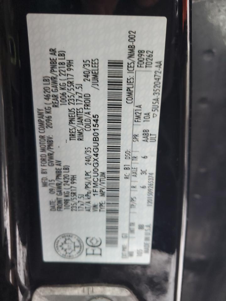 2016 Ford Escape Se VIN: 1FMCU0GX4GUB01545 Lot: 85881105