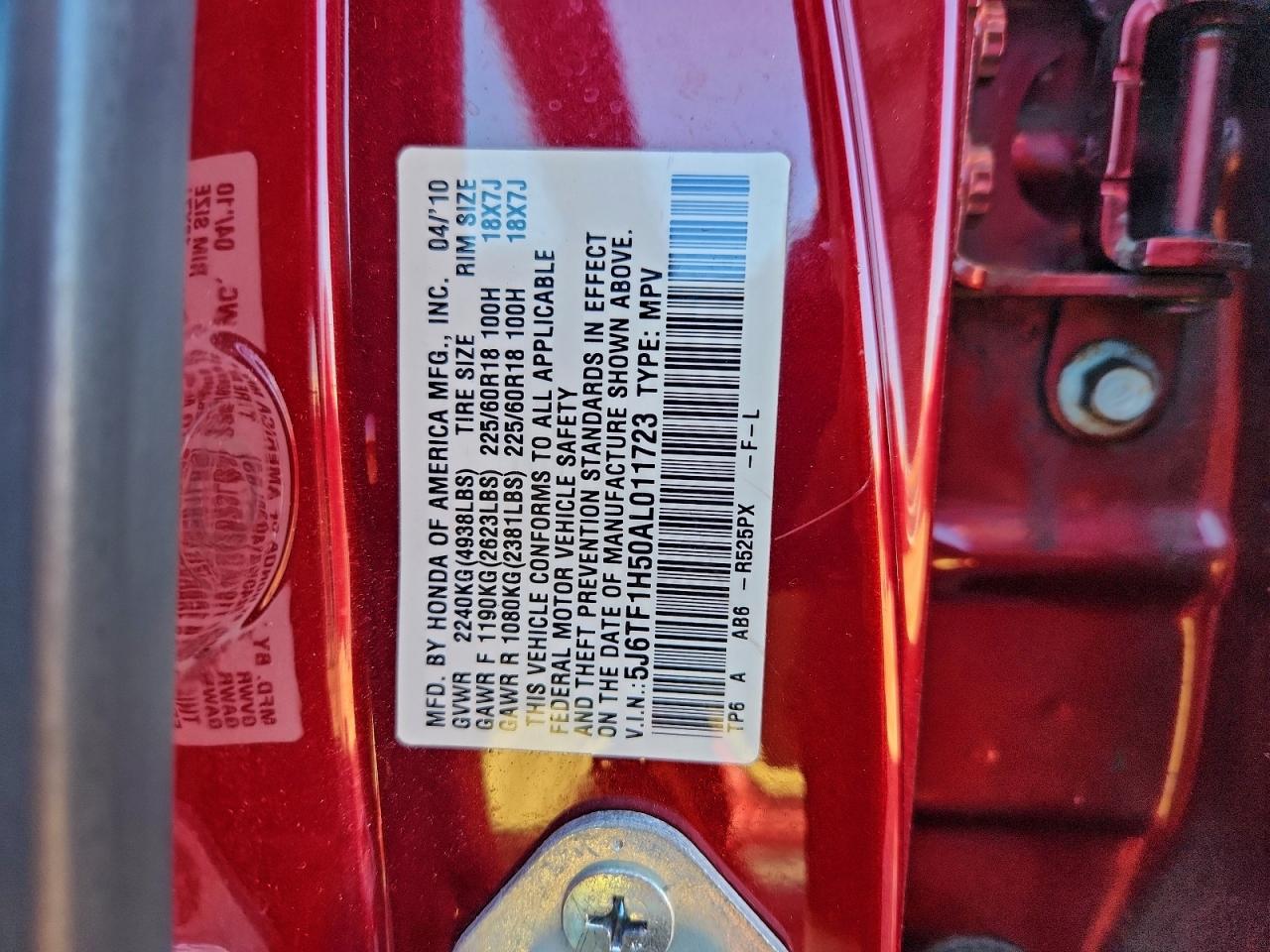 2010 Honda Accord Crosstour Exl VIN: 5J6TF1H50AL011723 Lot: 94238665