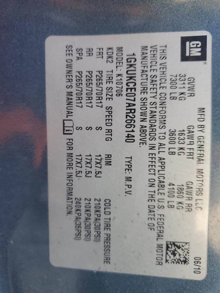 2010 GMC Yukon Slt VIN: 1GKUKCE07AR266140 Lot: 90427285