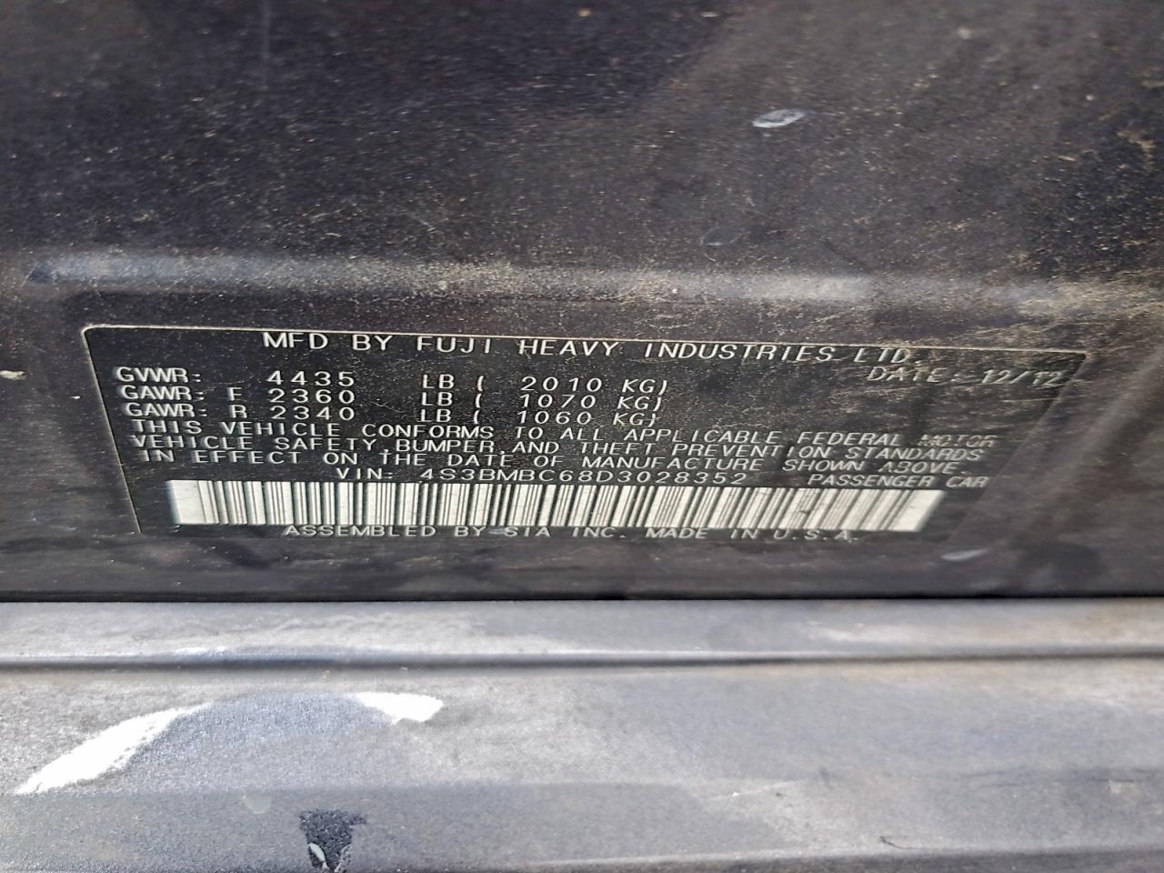 2013 Subaru Legacy 2.5I Premium VIN: 4S3BMBC68D3028352 Lot: 94591585