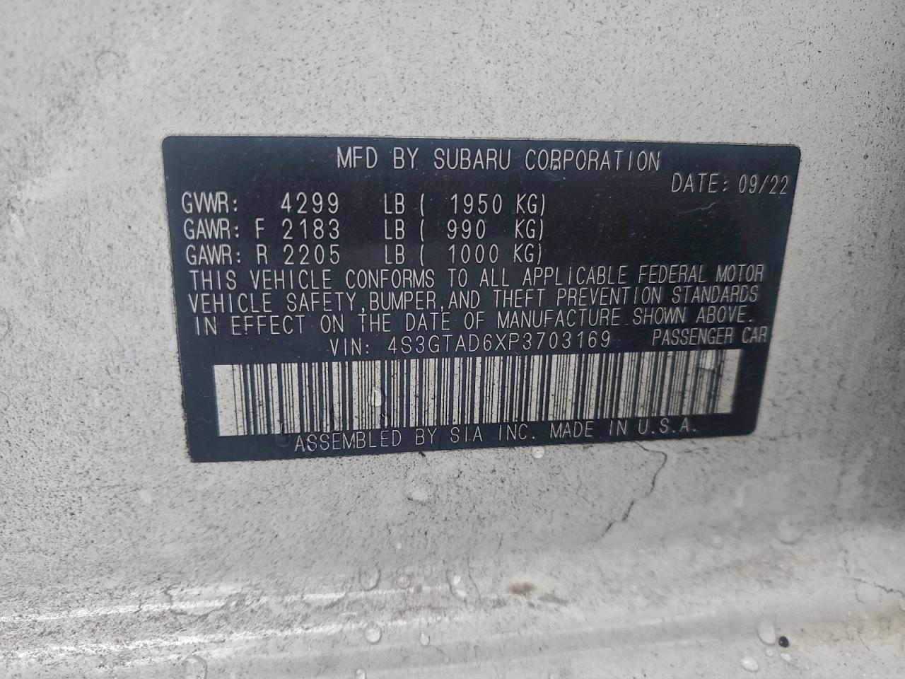 2023 Subaru Impreza Premium VIN: 4S3GTAD6XP3703169 Lot: 94421775