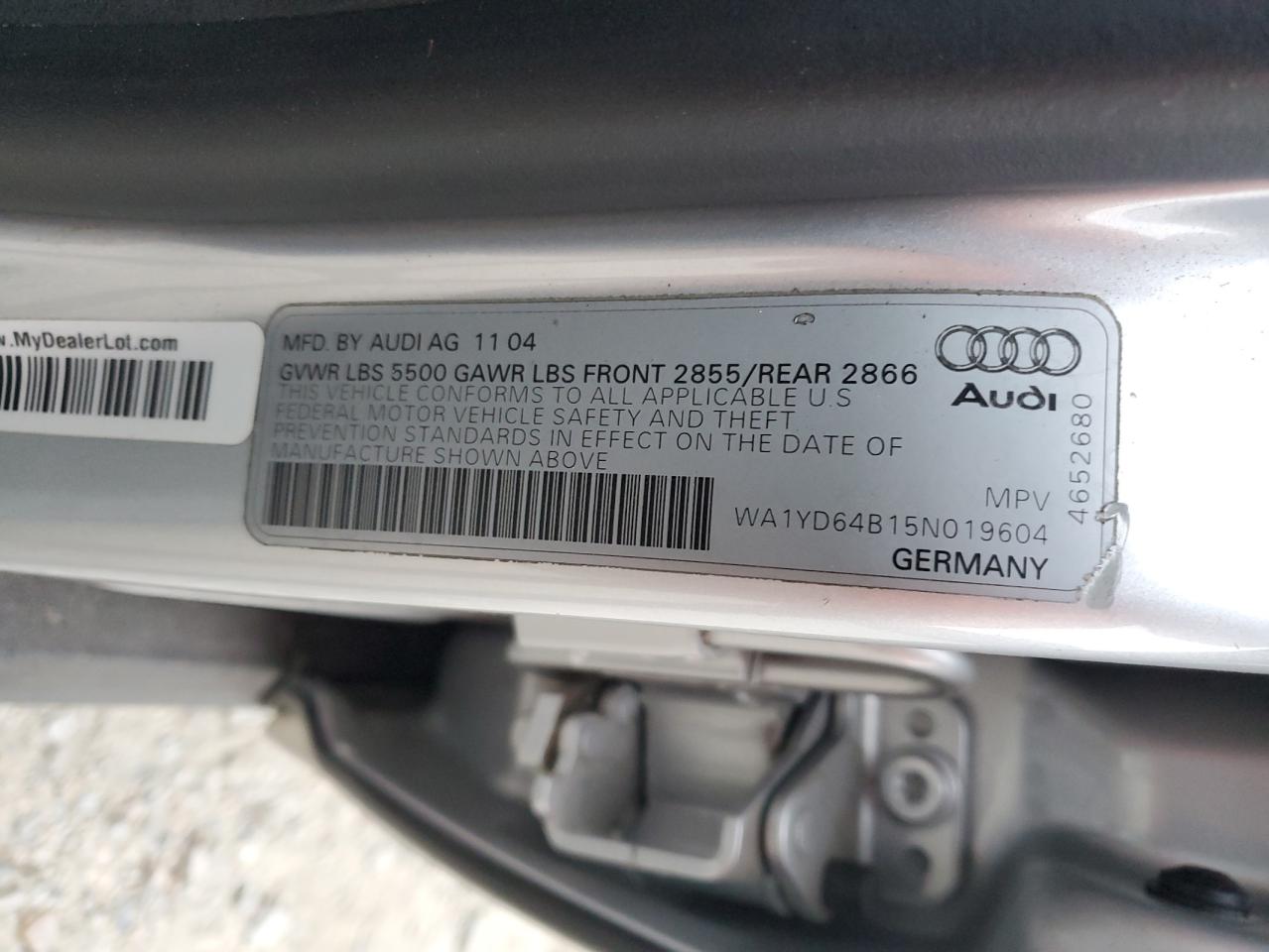 2005 Audi Allroad VIN: WA1YD64B15N019604 Lot: 92671275