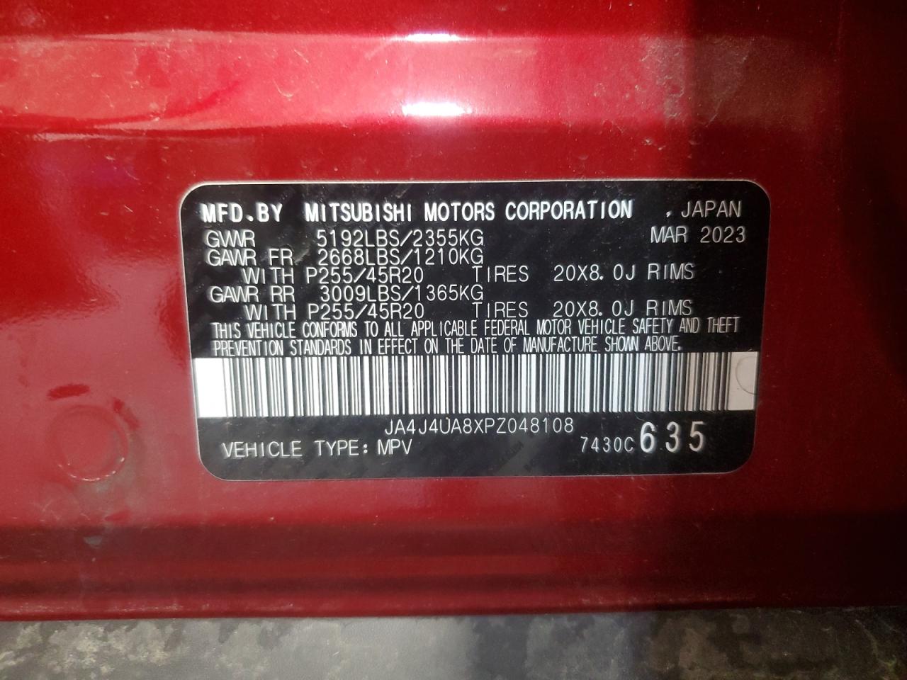 2023 Mitsubishi Outlander Se VIN: JA4J4UA8XPZ048108 Lot: 93769125