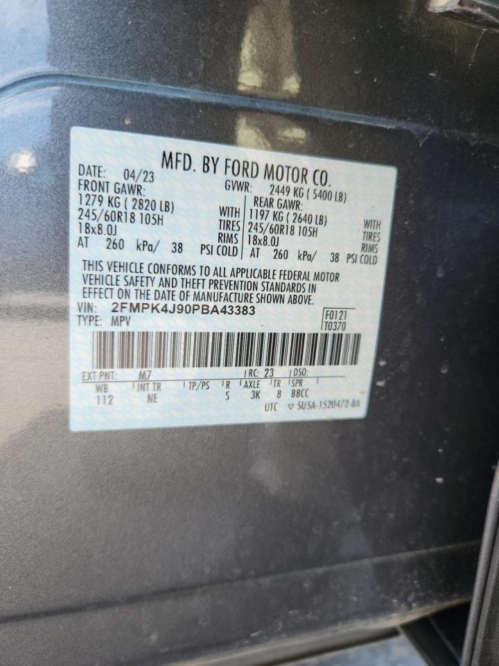 2023 Ford Edge Sel VIN: 2FMPK4J90PBA43383 Lot: 92697695