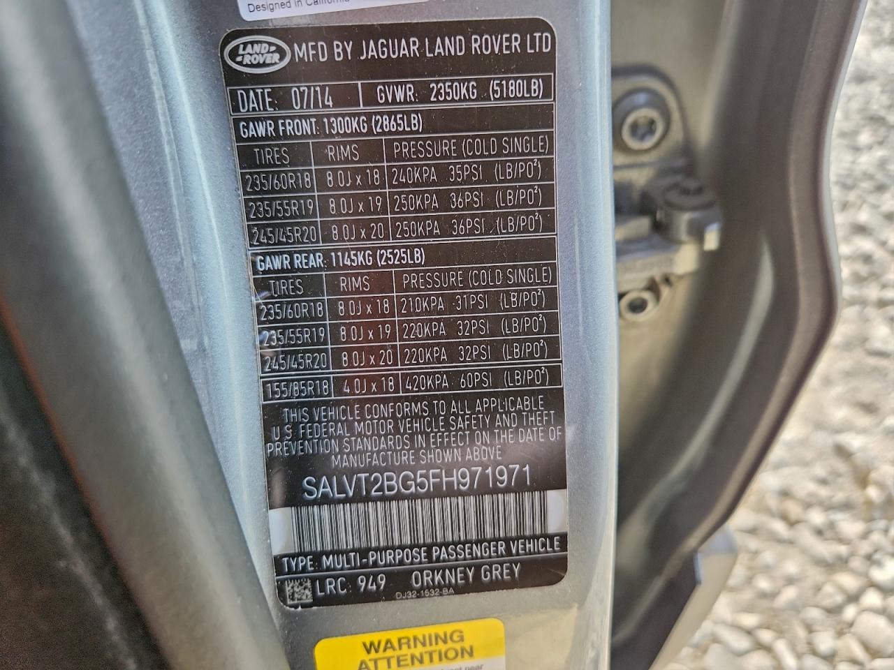 2015 Land Rover Range Rover Evoque Dynamic Premium VIN: SALVT2BG5FH971971 Lot: 93970605