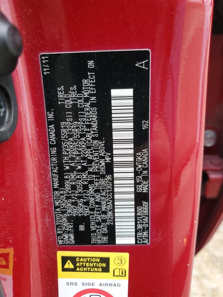 2012 Lexus Rx 350 VIN: 2T2BK1BA7CC130796 Lot: 93232155