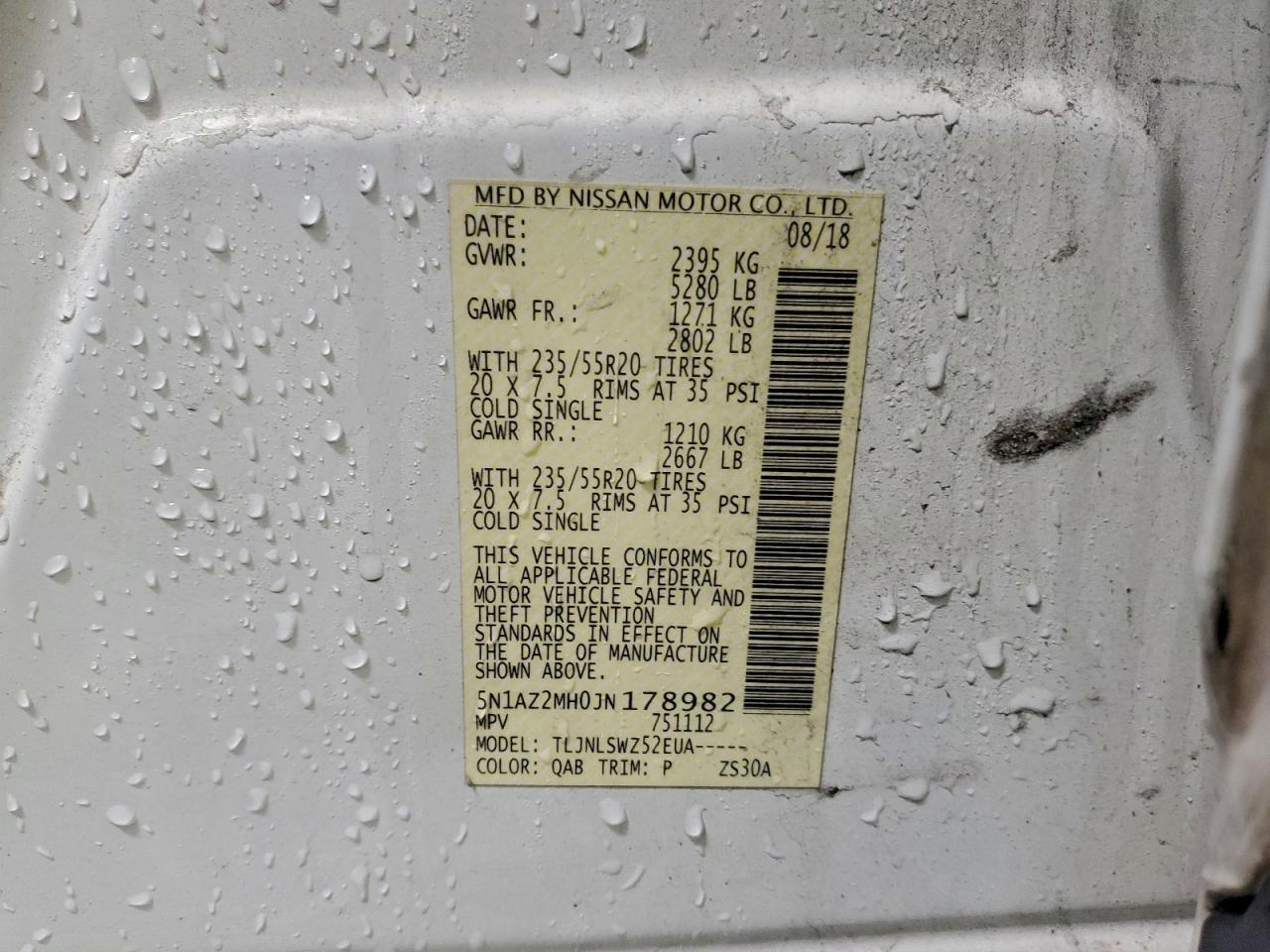 2018 Nissan Murano S VIN: 5N1AZ2MH0JN178982 Lot: 94171035