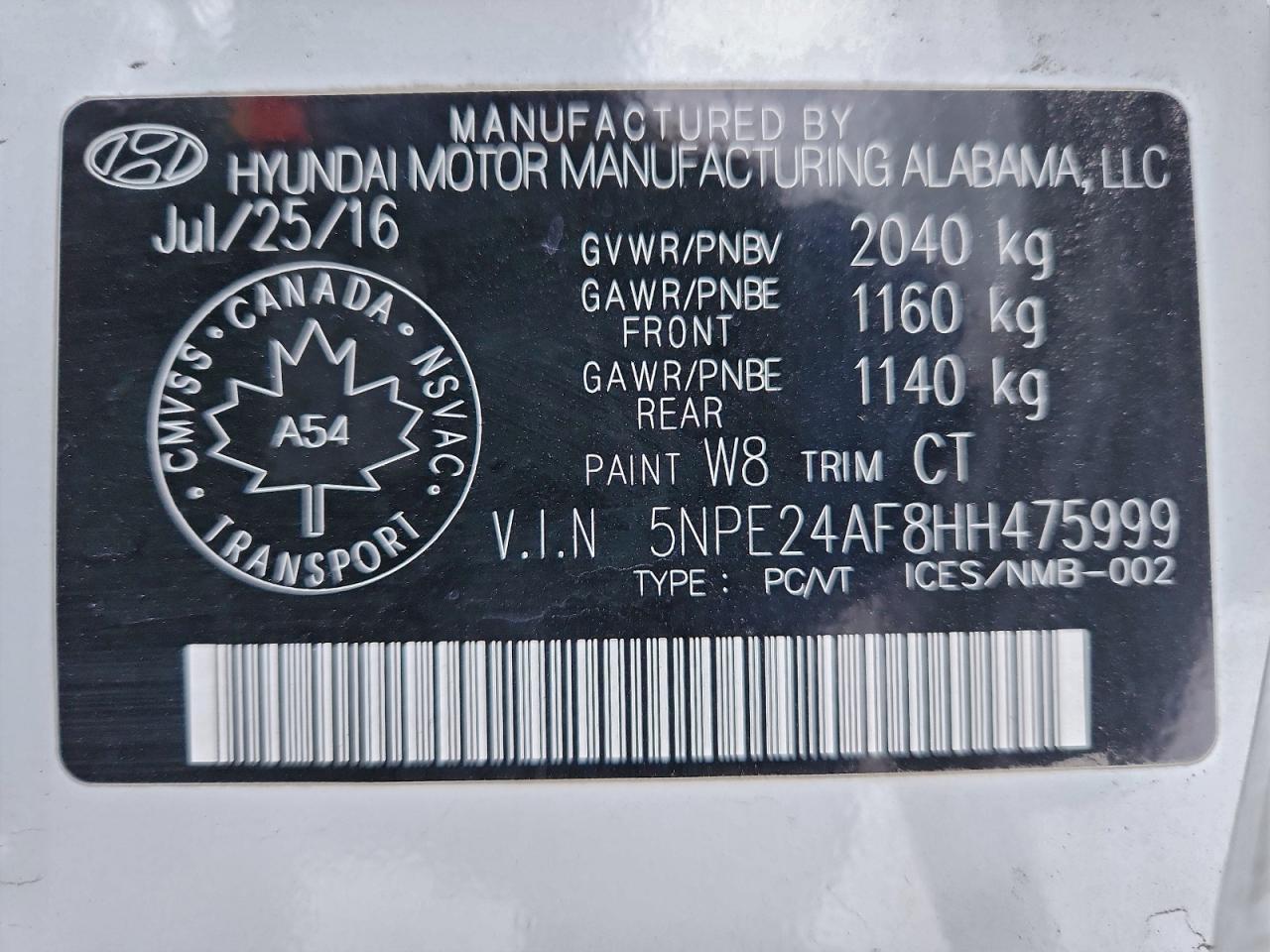 2017 Hyundai Sonata Se VIN: 5NPE24AF8HH475999 Lot: 95069815