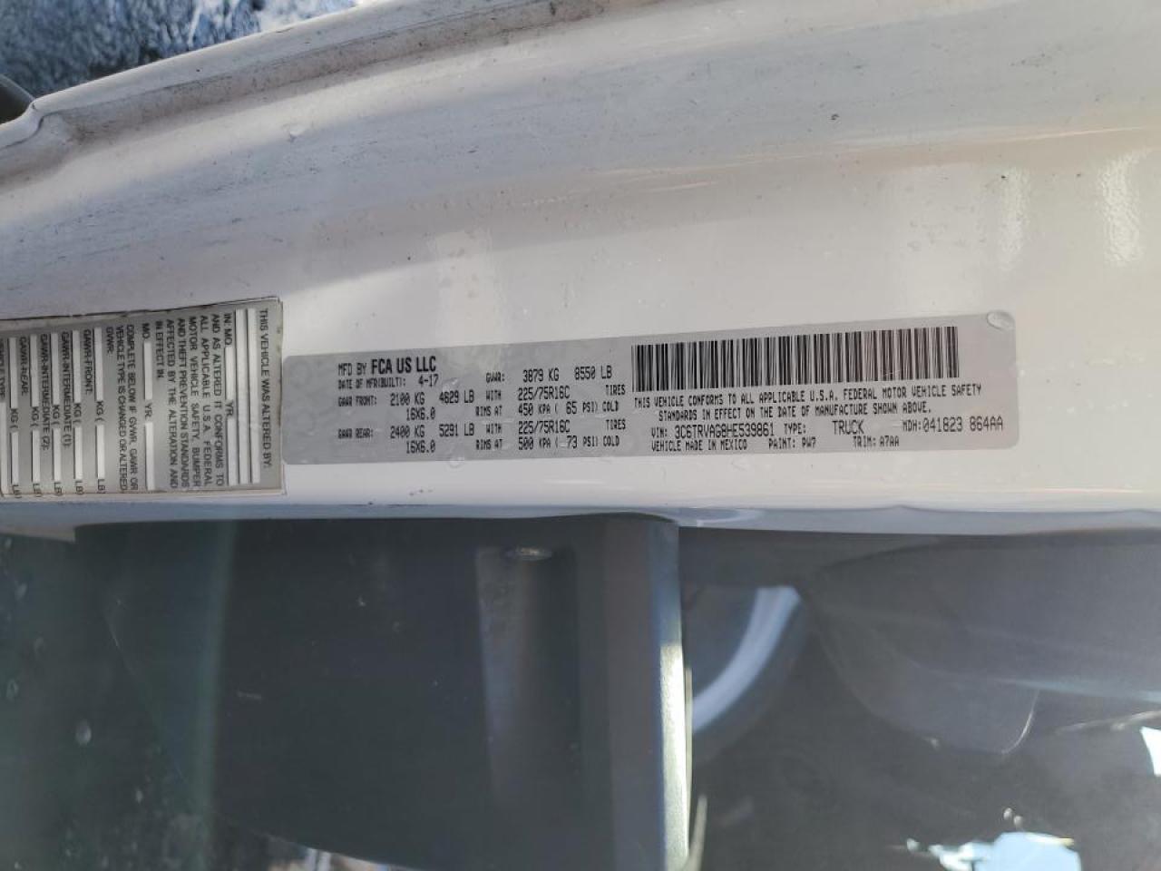 2017 Ram Promaster Delivery Van VIN: 3C6TRVAG8HE539861 Lot: 91972195