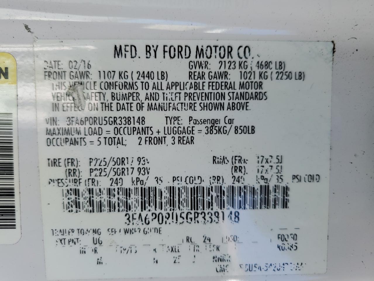2016 Ford Fusion Titanium Hev VIN: 3FA6P0RU5GR338148 Lot: 92988485