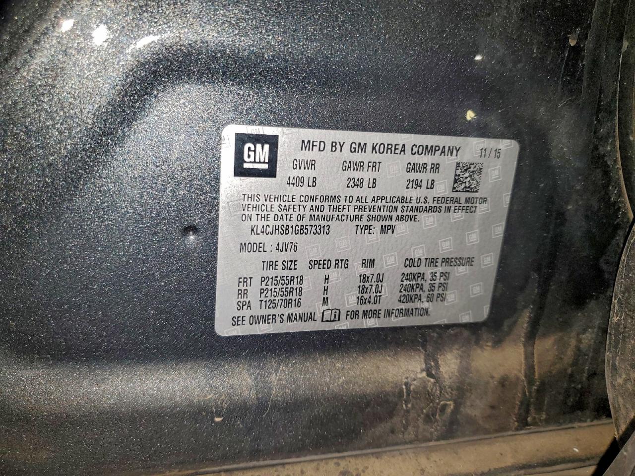 2016 Buick Encore Premium VIN: KL4CJHSB1GB573313 Lot: 93768875