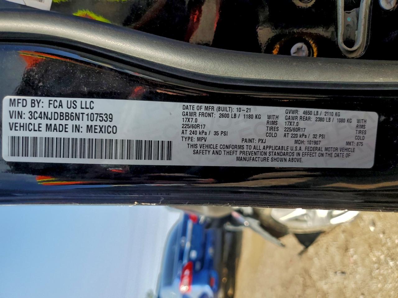 2022 Jeep Compass Latitude VIN: 3C4NJDBB6NT107539 Lot: 92399615