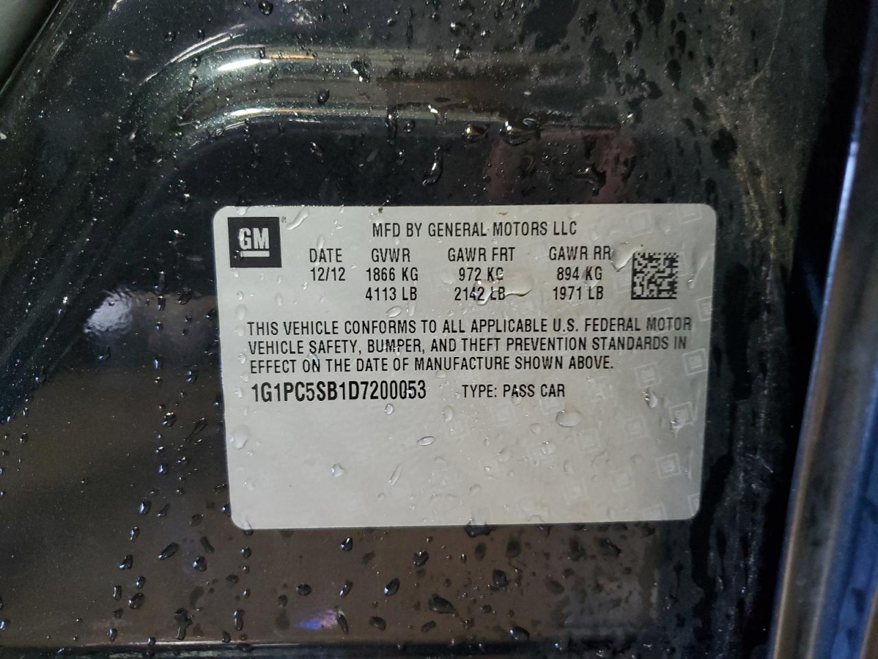 2013 Chevrolet Cruze Lt VIN: 1G1PC5SB1D7200053 Lot: 92448105