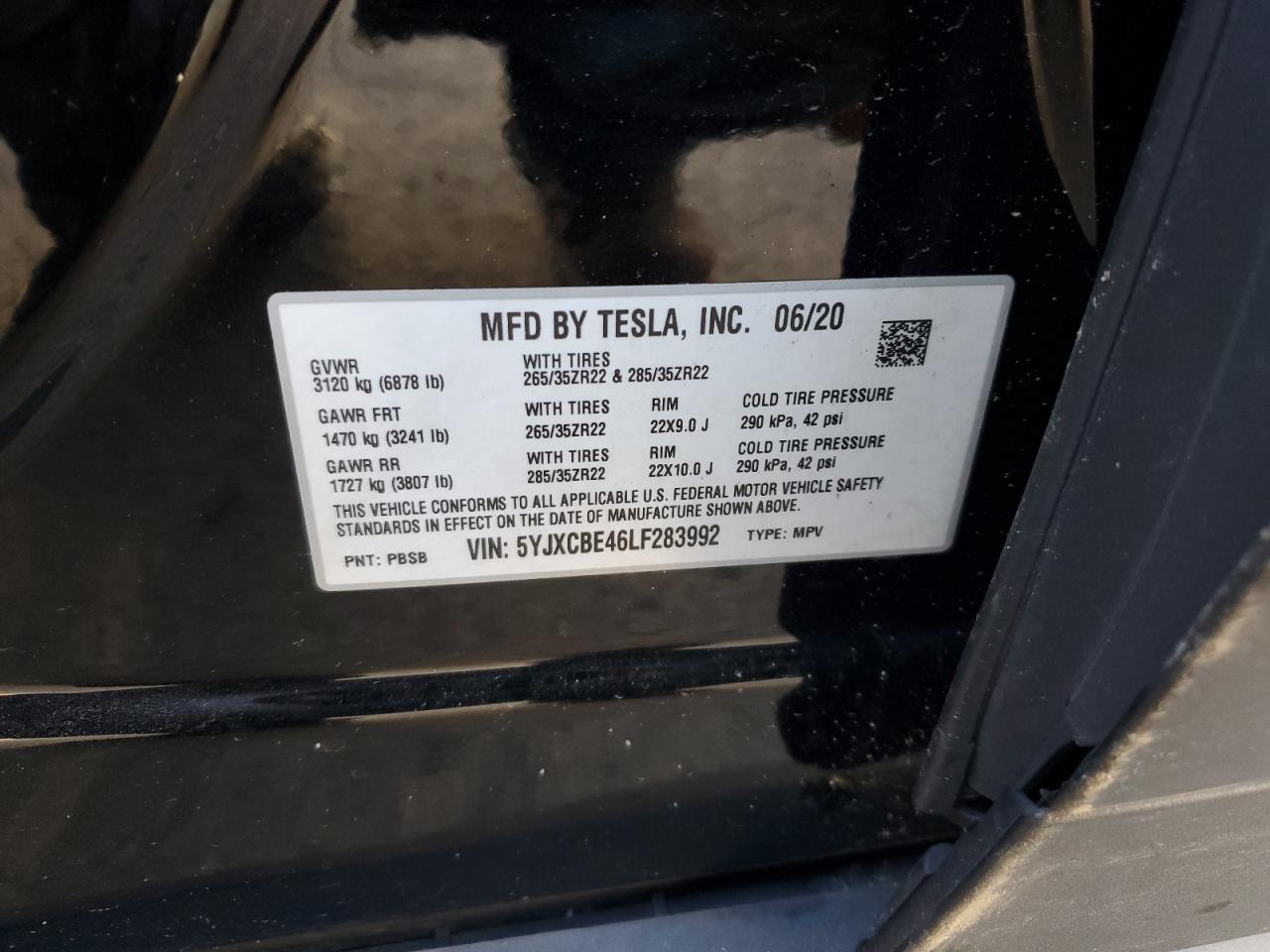 2020 Tesla Model X VIN: 5YJXCBE46LF283992 Lot: 91467645