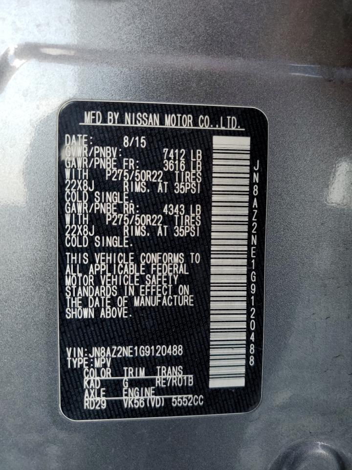 2016 Infiniti Qx80 VIN: JN8AZ2NE1G9120488 Lot: 92298005