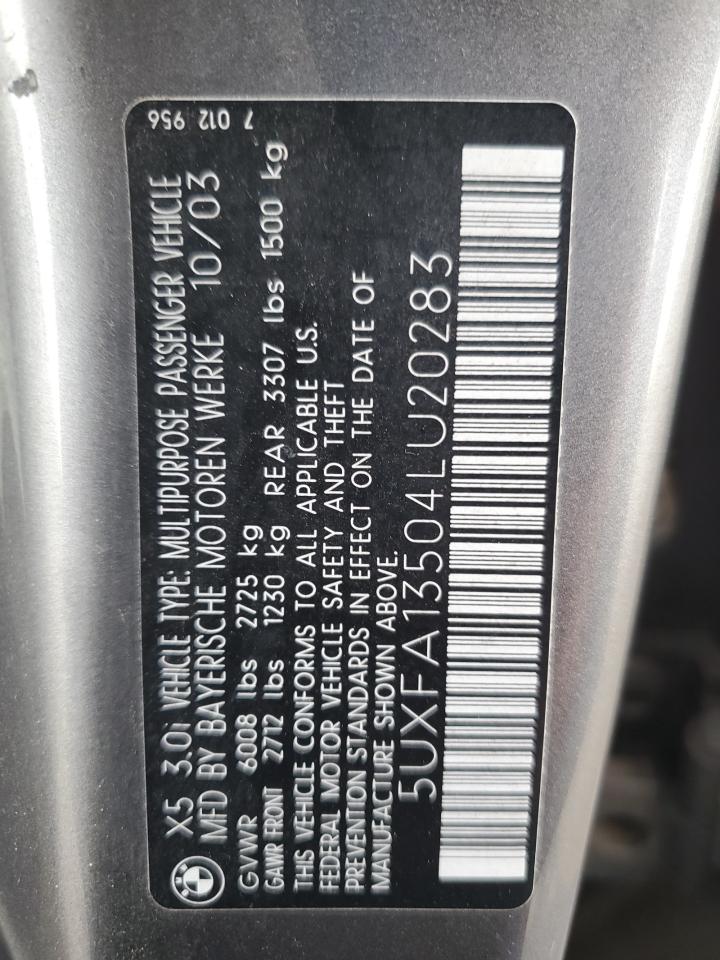 2004 BMW X5 3.0I VIN: 5UXFA13504LU20283 Lot: 92891385