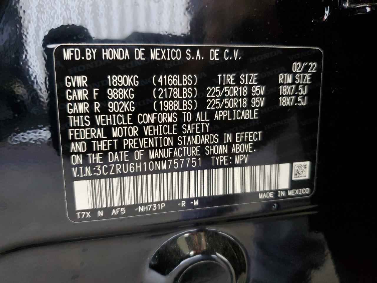 2022 Honda Hr-V Sport VIN: 3CZRU6H10NM757751 Lot: 92500115