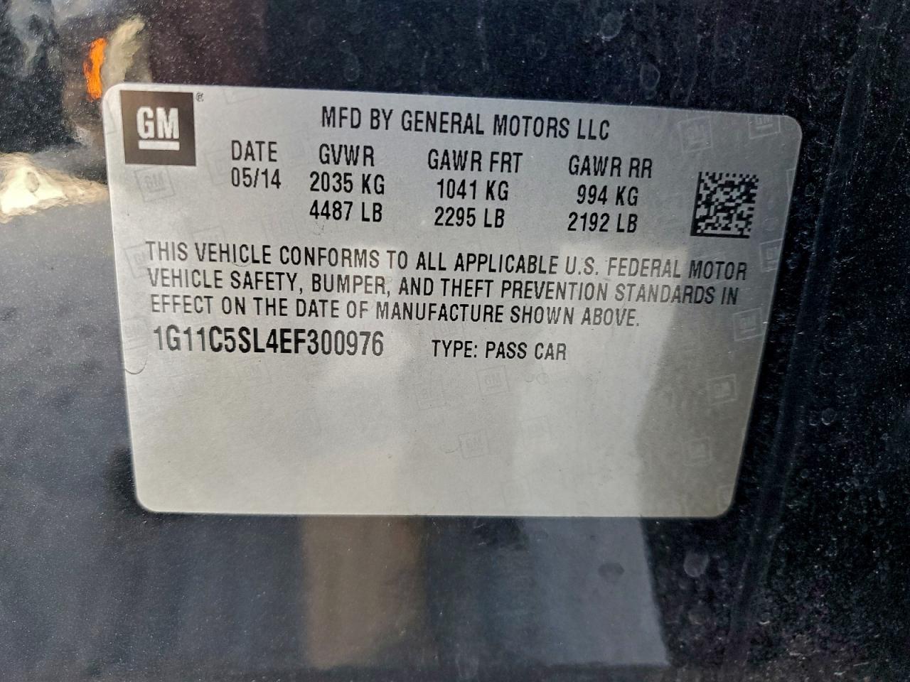 2014 Chevrolet Malibu 1Lt VIN: 1G11C5SL4EF300976 Lot: 93920305