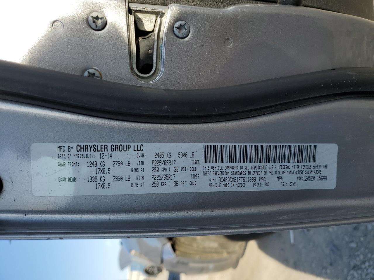 2015 Dodge Journey Se VIN: 3C4PDCAB1FT611039 Lot: 91184245