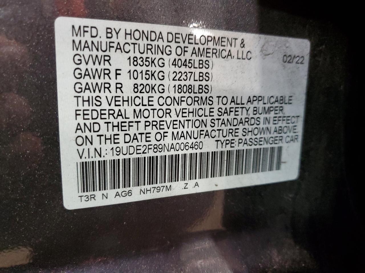 2022 Acura Ilx Premium A-Spec VIN: 19UDE2F89NA006460 Lot: 92872735