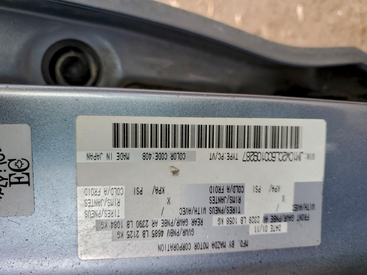 2012 Mazda 5 VIN: JM1CW2CL6C0109287 Lot: 94968495