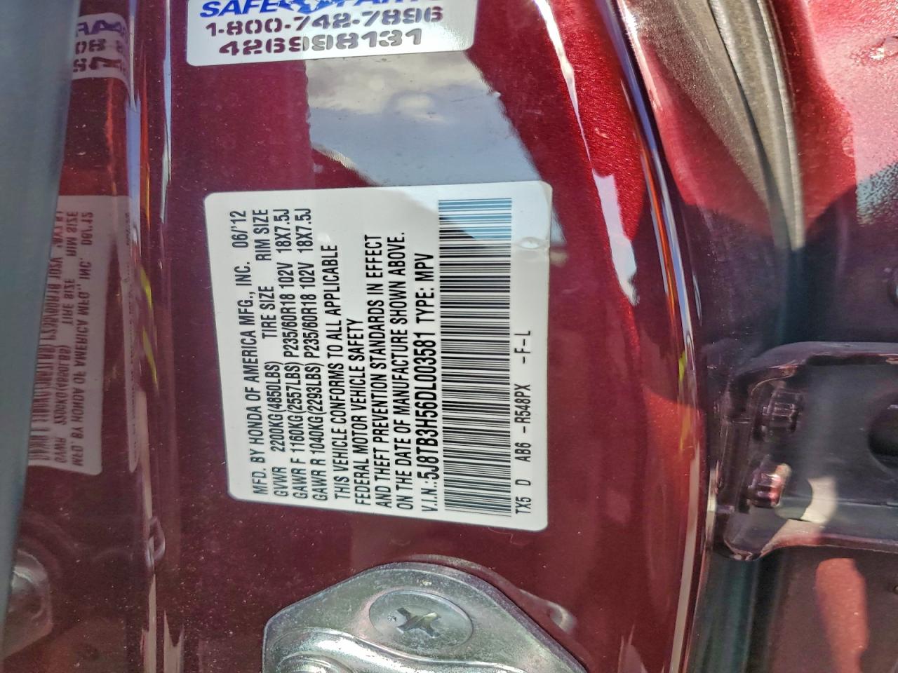 2013 Acura Rdx Technology VIN: 5J8TB3H56DL003581 Lot: 94291255