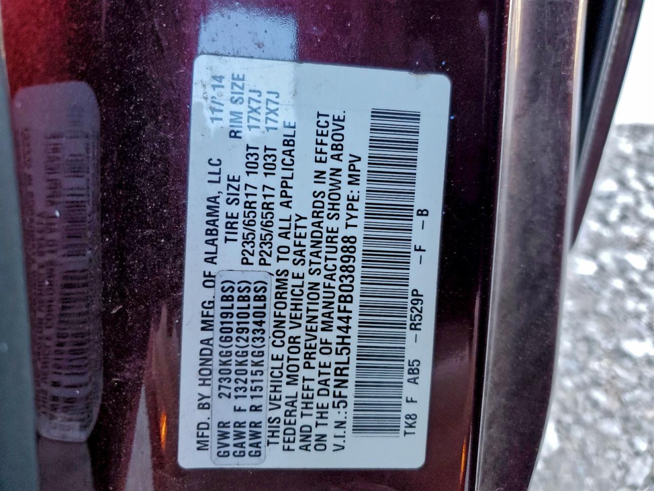 2015 Honda Odyssey Ex VIN: 5FNRL5H44FB038988 Lot: 92470595